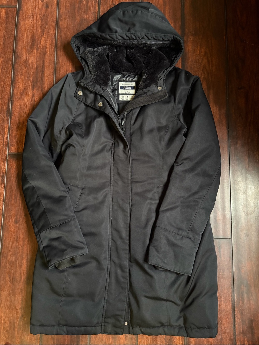 Abercrombie & Fitch Black Hooded Puffer Coat